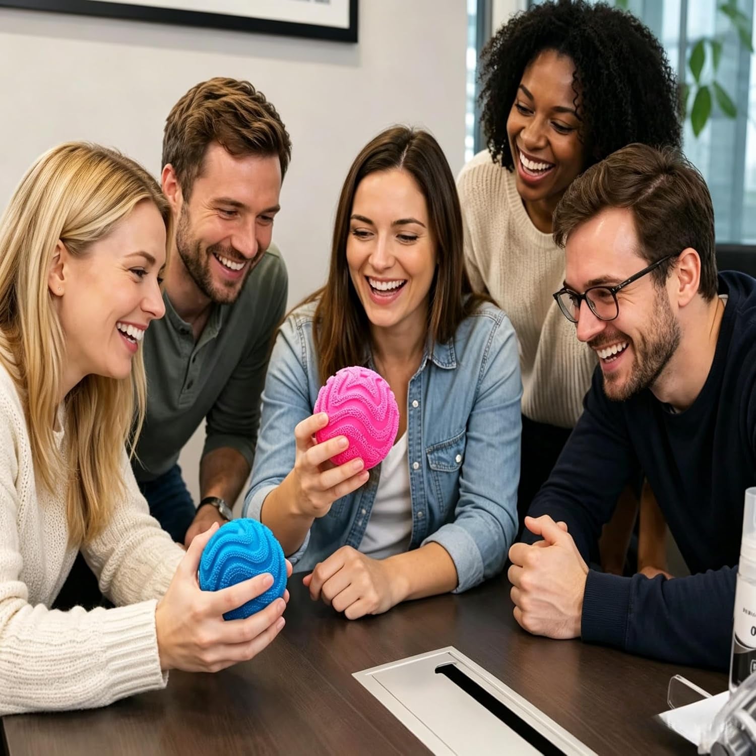 Fuzz Ball Squishy Stress Ball,Soft Fidget Squishy Fuzz Squeeze Ball for Adults,Anxiety Stress Relief Toys,Party Favors Gift for Adults (Pink Ball)