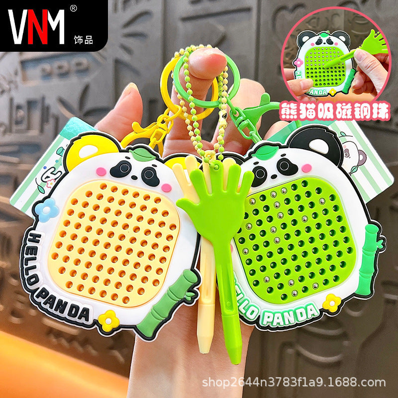 Porte-clés panda ardoise magnétique anti-stress - modèle Panda Bambou jaune
