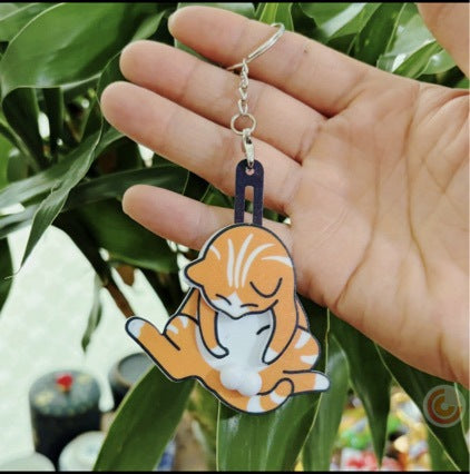 Porte-clés Œuf Chat à Tirette, Pendentif Sac à Dos Rotatif Original
