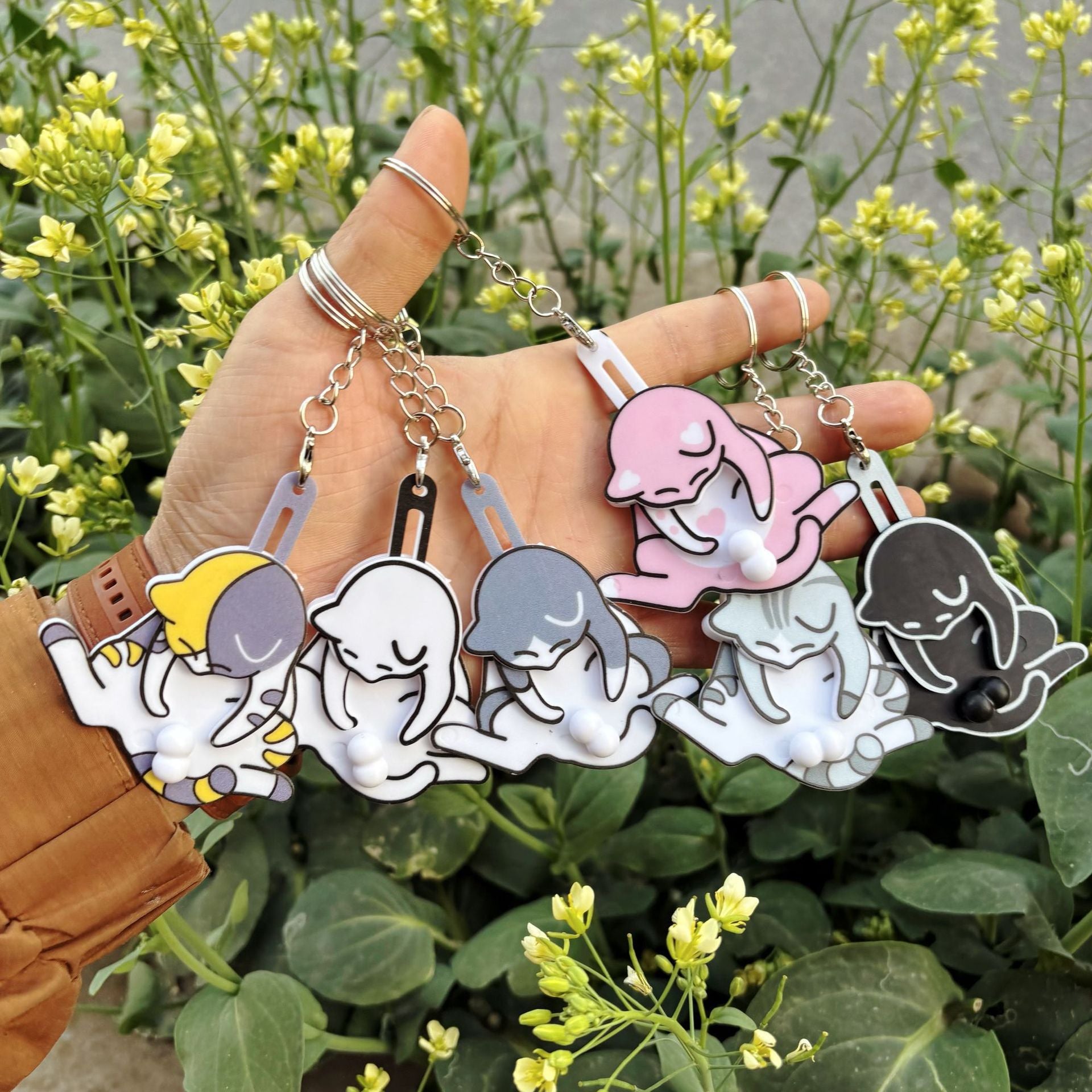Porte-clés œuf chat à tirette, pendentif rotatif