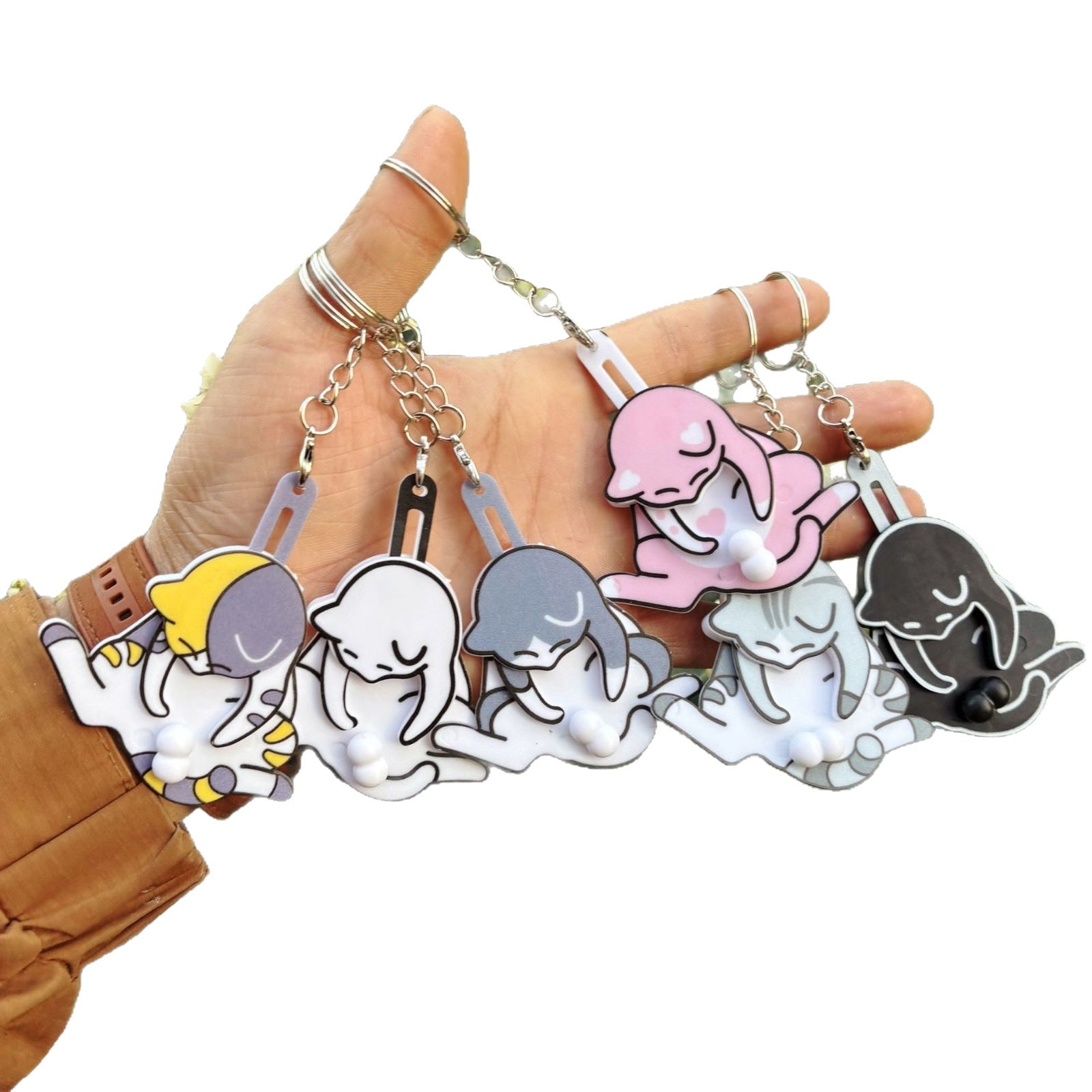 Porte-clés Œuf Chat à Tirette, Pendentif Sac à Dos Rotatif Original