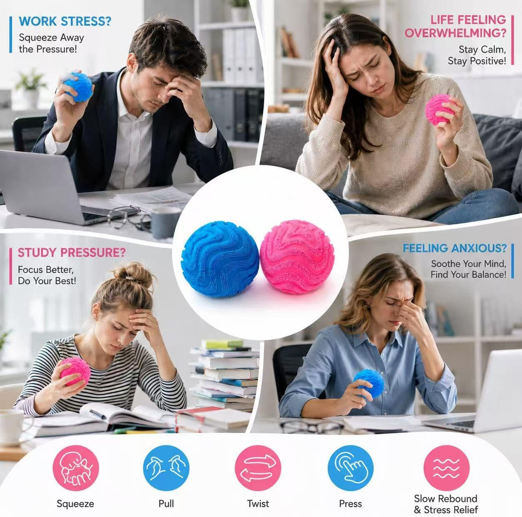 Fuzz Ball Squishy Stress Ball,Soft Fidget Squishy Fuzz Squeeze Ball for Adults,Anxiety Stress Relief Toys,Party Favors Gift for Adults (Pink Ball)