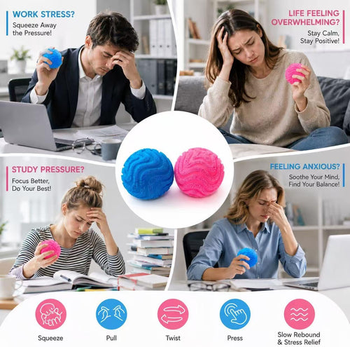 Fuzz Ball Squishy Stress Ball,Soft Fidget Squishy Fuzz Squeeze Ball for Adults,Anxiety Stress Relief Toys,Party Favors Gift for Adults (Pink Ball)