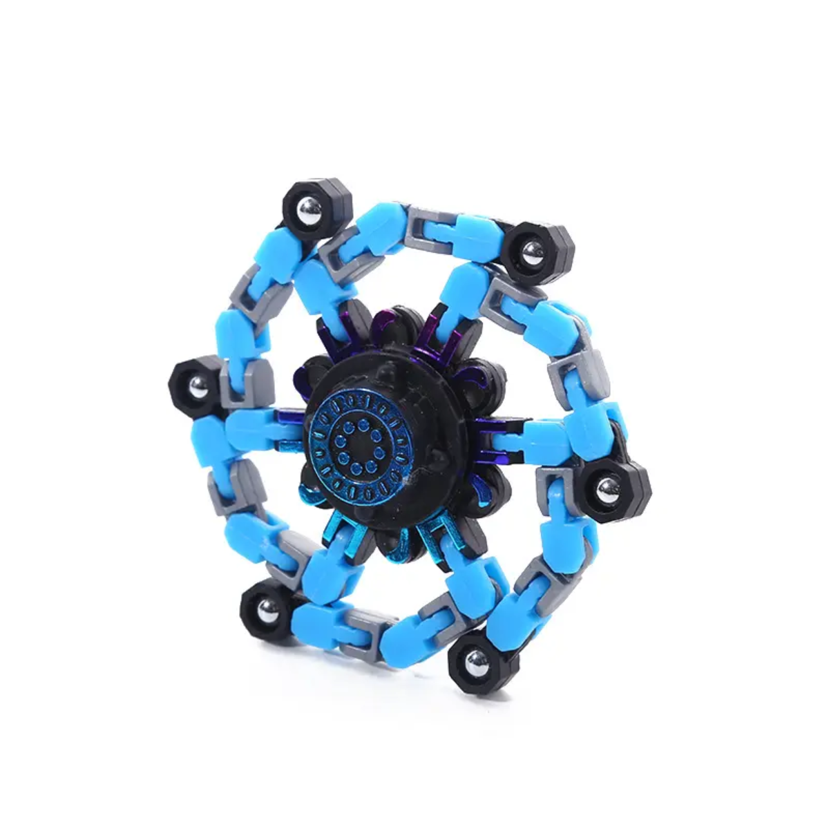 Fidget spinner rouge articulé multi-formes posé à plat