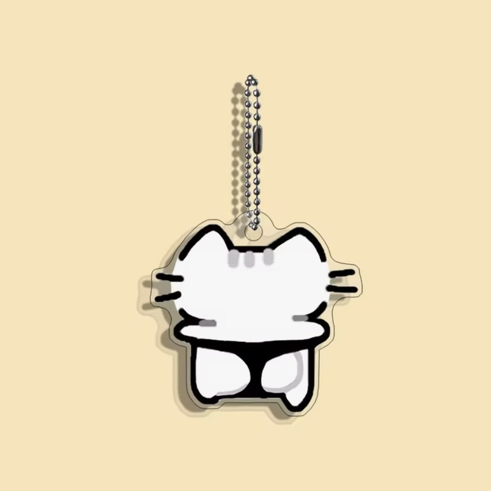 Porte-clés chat rigolo en acrylique, chat blanc les bras levés